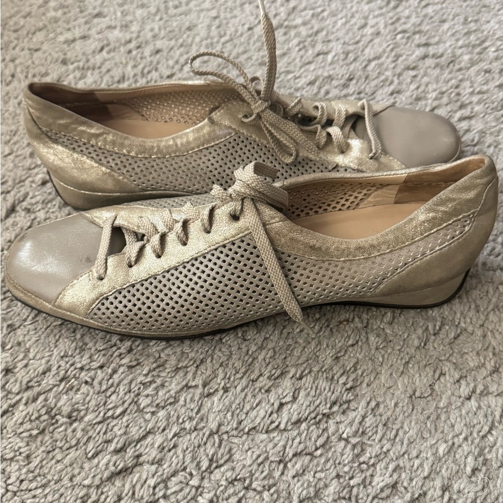 Luxury Beige Metallic Gold Women's Sneakers – Stylish & Comfortable 9